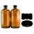 16-Ounce Amber Glass Bottles with Reusable Chalk Labels and Lids (2 Pack), Refillable Brown Boston Round Bottles, with Black 28-400 Caps