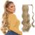 FESHFEN Long Wavy Ponytail Extensions 60cm Body Wavy Wrap Around Hair Ponytails Curly Clip in Synthetic Hairpieces for Women Girls Light Ash Brown & Bleach Blonde 60 cm (Pack of 1) Light Ash Brown & Bleach Blonde