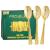 FOCUSLINE 300 Pack 6.8" Disposable Gold Plastic Spoons, Solid and Durable Plastic Cutlery Spoons, Heavy Duty Disposable Utensil Silverware for Catering, Parties, Dinners, Weddings