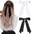 2PCS Silky Satin Hair Bows Hair Clip Black White Hair Ribbon Ponytail Holder Accessories Slides Metal Clips Hair Bow for Women Girls Toddlers Teens Kids Black & White