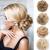 Updo Hairpiece Scrunchy Scrunchie Hair Bun 35g Ribbon Ponytail Extensions Wavy Curly Messy Donut Chignons Hair Piece Bleach Blond 35 g Bleach Blond