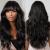 Allbell wig women Long wavy black wigs with air bangs for women afro naturally looking heat -resistant art hair black wig