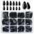 LoveOurHome 240pc Short Almond Press on Nails Colored Black Fake Nail Tips Full Cover Artificial Fingernail French Stiletto Manicure with Adhesive Tabs for Women Girls Kids