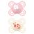 Mam Perfect Start Schnuller in the 2 Set especially for newborn tooth-friendly baby pacifier from sustainable & organic-renewable materials with pacifier box 0-2 months flower / ladybug 0-2 / silicone / day pink / beige-tartrosa