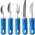 Special Supplies Adaptive Utensils (5-Piece Kitchen Set) Wide, Non-Weighted, Non-Slip Handles for Hand Tremors, Arthritis, Parkinsons or Elderly Use - Stainless Steel Knives, Fork, Spoons - Blue