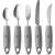 Special Supplies Adaptive Utensils (5-Piece Kitchen Set) Wide, Non-Weighted, Non-Slip Handles for Hand Tremors, Arthritis, Parkinsons or Elderly Use - Stainless Steel Knives, Fork, Spoons - Grey