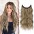 FESHFEN Invisible Wire Hair Extensions with Transparent Wire Adjustable Size with Clips Synthetic Hair Piece Long Wavy Secret Headband Hairpieces for Women 16 Inch Caramel Brown Mixed Ash Blonde