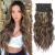 Feshfen clip in extensions 4PCs hair extensions with clips synthetic corrugated hair exension chocolate brown highlighted caramel blonde wavy hair extensions clip in hair part for women 50 cm 4ah26# chocolate brown highlighted caramel blonde