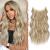 FESHFEN Invisible Wire Hair Extensions with Transparent Wire Adjustable Size with Clips Synthetic Hair Piece Long Wavy Secret Headband Hairpieces for Women 16 Inch Dark Ash Blonde Mixed Bleach Blonde