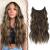 FESHFEN Invisible Wire Hair Extensions with Transparent Wire Adjustable Size with Clips Synthetic Hair Piece Long Wavy Secret Headband Hairpieces for Women 20 Inch Brown Highlighted Caramel Blonde
