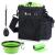 Pecute feed bag dog with 4 in 1 treats for dogs waterproof snack bag with POOP BAG HOLDER adjustable shoulder strap waist and clip with foldable water bowl (black) update black + green
