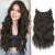 FESHFEN Invisible Wire Hair Extensions with Transparent Wire Adjustable Size with 2 Secure Clips Synthetic Hair Piece Long Wavy Secret Headband Hairpieces for Women 20 Inch Natural Black