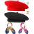 6 Pieces Wool Beret Hat Solid Color French Beanie Hat with Silky Scarf Brooch Black and Red