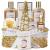 Spa Gift for Women Coconut Spa Gift Baskets 8Pcs Spa Gift Set With Shower Gel  Bubble Bath  Body Cream  Bath Oil  Bath Salt  Bath Bomb  Lip Balm  Golden Wire Basket. Gifts for Her.