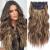 4PCS Clip in Hair Extensions Honey Blonde Mixed Light Brown 20 Inch Long Wavy Synthetic Hair Extensions (4pcs, 20Inch, 22H10#) 20 Inch 22H10-Honey Blonde Mixed Light Brown