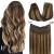 GOO GOO Human Hair Extensions Wire Hair Extensions Balayage Chocolate Brown to Caramel Blonde 95g 16 Inch Invisible Wire Hair Extensions Natural Straight Hairpiece with Secrect Fish Line Hair 16 Inch #(4/27)/4 Chocolate Brown to Caramel Blonde