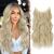 FESHFEN Invisible Wire Hair Extensions with Transparent Wire Adjustable Size with 2 Secure Clips Synthetic Hair Piece Long Wavy Secret Headband Hairpieces for Women 20 Inch Ash Blonde