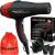 Professional Ionic Salon Hair Dryer, 2200 Watt Powerful AC Motor Ceramic Tourmaline Ion Blow Dryer, Quiet Hair Dryers with Diffuser & 2 Concentrator Nozzle Attachments Black/Red