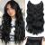 Halos black Hair Extensions with Transparent Wire Invisible Wire Hair Extensions with 5 Adjustable Sizes 20 Inch Synthetic Long Wavy Hair Pieces for Women (Color: Black)
