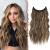 FESHFEN Invisible Wire Hair Extensions with Transparent Wire Adjustable Size with Clips Synthetic Hair Piece Long Wavy Secret Headband Hairpieces for Women 20 Inch Honey Blonde Mixed Light Brown