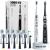 Sonic-FX Duo Dual Handle Rechargeable Electric Toothbrush Set for Adults and Kids - 3 Modes, Smart Auto-Timer - with Charging Dock Brush Holder and 14 Brush Heads - Black and White