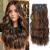 4PCS Brown Hair Extensions Clip in Curly Synthetic Clip in Hair Extension 20 Inches Long Hair Clip in Extensions for Women Wavy Hair Pieces for Full Head (Chestnut Brown mix Dark Yellow 4pcs)
