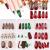 Flofia 72 pth wrong nails short Christmas fingernails to stick on ballerina artificial nails artificial nails with snowflakes reindeer pattern diy nail art pink white green