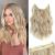 Ms TAj Halo Hair Extensions 12inch Sandy Blonde with Adjustable Size Removable Clips Short Synthetic Invisible Halo Hair Extension One Piece Curly Hair Pieces for Women 12 Inch Curly-Sandy Blonde with White Highlights