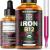 Liquid Iron Supplement for Women & Men with Vitamin B12 5000mcg - Free Blood Builder for Anemia - Liquid Vitamin B12 Drops for Adults with MCT Oil Natural Grape Flavor 2 Fl Oz
