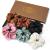(6 pieces) Lolalet hair tie Silk Scrunchies satin for women hair tie soft elastic silk skrunschis tall for women girls 6 colors -brown chocolate lilac green white black brown chocolate lilac green white black