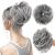 CJL HAIR Messy Bun Hair Piece Straight Fake Bun Scrunchies Heat Resistant Fiber Synthetic Fully Beach Blonde Short Ponytail Extension Instant Updo Donut Chignons Elastic Scrunchy Hairpiece for White Women Girls (Gray and W…