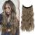 FESHFEN Invisible Wire Hair Extensions with Transparent Wire Adjustable Size with 2 Secure Clips Synthetic Hair Piece Long Wavy Secret Headband Hairpieces for Women 20 inch Brown Blonde