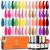 Modelones 32Pcs Gel Nail Polish Set 28 Colors Summer Neon Gel Polish with Glossy& Matte Gel Top Coat No Wipe Base Coat Nail Primer Glitter Pink Shimmer Colors Nail Polish Gift DIY Home