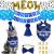 JOTFA Cat Birthday Party Supplies Kitten Bandana with Hat Bow Tie Number Banner Balloons Meow Letter for Decorations Blue