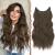 FESHFEN Invisible Wire Hair Extensions with Transparent Wire Adjustable Size with 2 Secure Clips Synthetic Hair Piece Long Wavy Secret Headband Hairpieces for Women 16 Inch Chestnut Brown