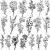 JOEHAPY 19 Sheets 3D Sexy Flower Temporary Tattoos For Women Neck Arm Girls Black Waterproof Small Fake Tattoo Stickers Tiny Branch Rose Floral Sunflower Wild Plants Sketch Tatoo Sets Kits For Adults