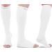 Doc Miller Open Toe Compression Socks 30-40 mmHg Toeless Support Circulation Shin Splints Calf Recovery Varicose Knee High Medical Grade White Socks X-Large Size for Tall Men & Women Pair