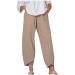 Womens Cotton Linen Pants Elastic Waist Solid Comfy Jogging Jogger Pants with Pockets Casual Linen Pants