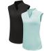 TrendiMax Women's 2 Pack Golf Shirts Sleeveless V Neck Tennis Polo Shirt Quick Dry Athletic Workout Tank Tops Black & Green 2 Pieces Medium