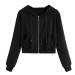 Angxwian Women's Zip up Hoodies Casual Long Sleeve Cropped Sweatshirt Pockets Fall Hooded Coats Black White Black Large
