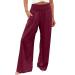 Flowy Beach Pants for Women high Waisted Summer Palazzo Pants Lounge Trousers Cotton Linen Wide Leg Pants with Pockets Small A3-wine