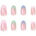 Short almond shaped Simple French Nail green pink blue white edge fake nails Press on Nails with Nail Tips Acrylic False Nails Cute Artificial Nails for Women and Girls - Buy Online on GoSupps.com