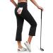 G4Free Women's Bootcut Golf Capris with Pockets Bootleg Crop Yoga Casual Pants Drawstring Black Small
