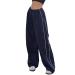 Himosyber Women's Parachute Pants Baggy Elasitc Waist Relaxed Y2K Track Pant Trousers Navy Medium