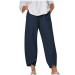 Linen Cropped Pants Women,Women's Casual Summer Capri Pants Cotton Linen Print Wide Leg Ankle Pants with Pockets P02-navy Small