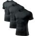 ATHLIO 1 or 3 Pack Men's Cool Dry Short Sleeve Compression Shirts, Sports Baselayer T-Shirts Tops, Athletic Workout Shirt 3pack Tops Black/ Black/ Black Large