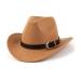 EOGIMI Western Cowboy Hats for Women Men Felt Wide Brim Panama Hat with Belt Buckle Silver Buckle-camel Medium