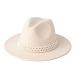 HUDANHUWEI Womens Wide Brim Fedora Hat with Pearl Band Lady Panama Hat Beige