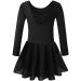 DANSHOW Girls Ballet Dance Leotards with Flutter Sleeve Petal Skirt and Bowknot Back T-black 6-8 Years