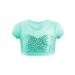 Aislor Girls Sparkly Sequins Fitness Sports Crop Tops Cap Sleeves Keyhole Back Shirt Vest 09mint Green 6 Years